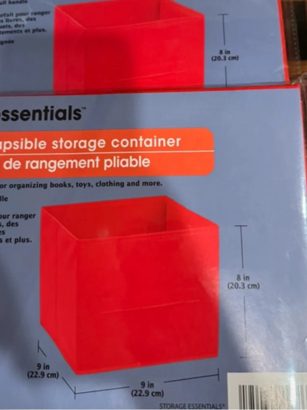 Lot of 4 NIP Essentials collapsible storage containers red 9x9x8 -pull handle